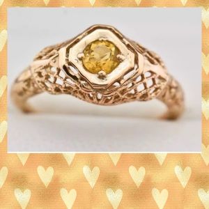 💛ANTIQUE VINTAGE CITRINE FILIGREE RING💛